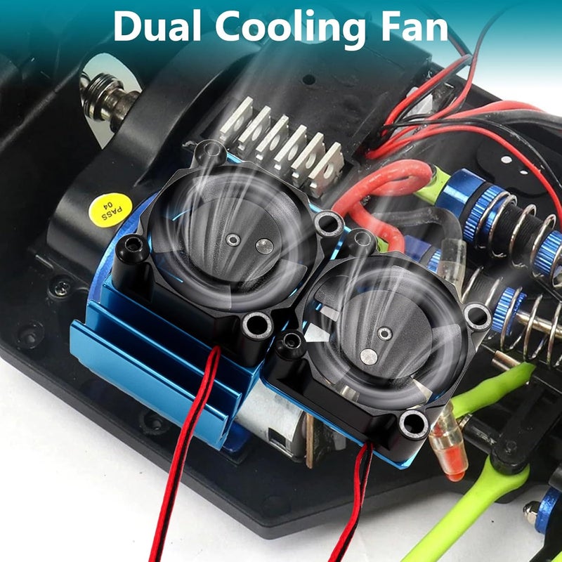 CCHEQVAN VXL-3s ESC Cooling Fan and Motor 15000RPM Cooling Dual Fan Set Fit for 1/10 Traxxas Slash 4x4 Stampede 4x4 VXL Rustler 4x4 Hoss 4×4 Velineon VXL-3s Heat Sink,Blue - Image 2